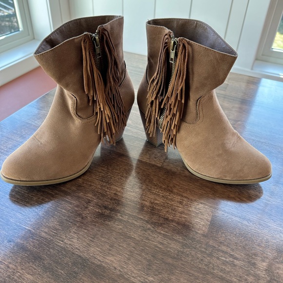 Light Beige Suede Ankle Boots with Fringe Detail - Picture 11 of 12